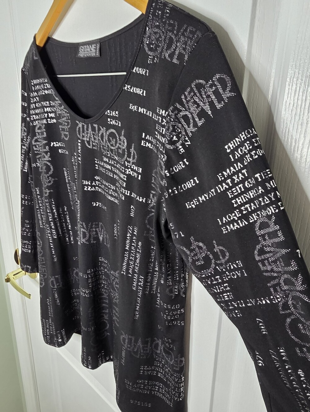 Vintage Gitane Pret A Porter Black Printed  3/4 Sleeve Top SZ L